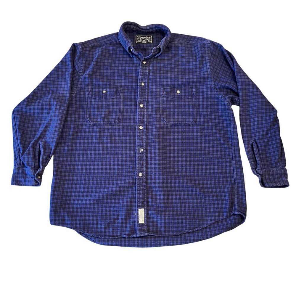 Abercrombie & Fitch Mens Blue Houndstooth Cotton Flannel Shirt Large Long Sleeve
